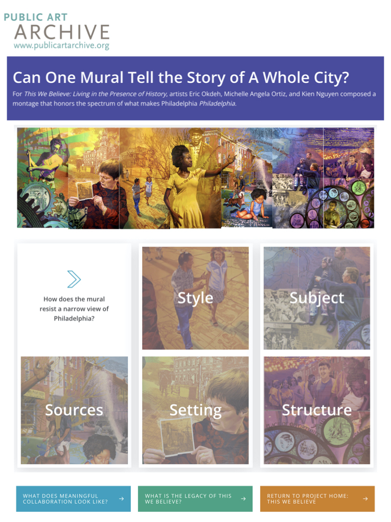 A composite view of the web page for the virtual exhibit, ""This We Believe: A Citywide Mural Project from Mural Arts Philadelphia."